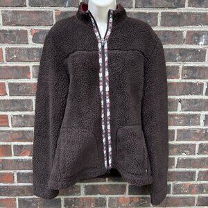 Horny Toad Size L Brown Fuzzy Fleece Full Zip Long Sleeve Jacket